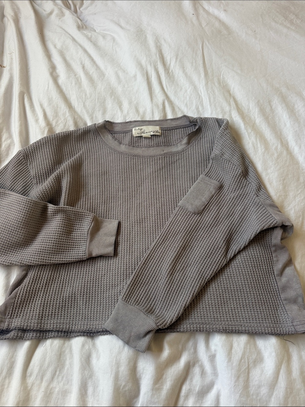 Vintage Havana Waffle Knit Crewneck Sweater - Taupe Gray